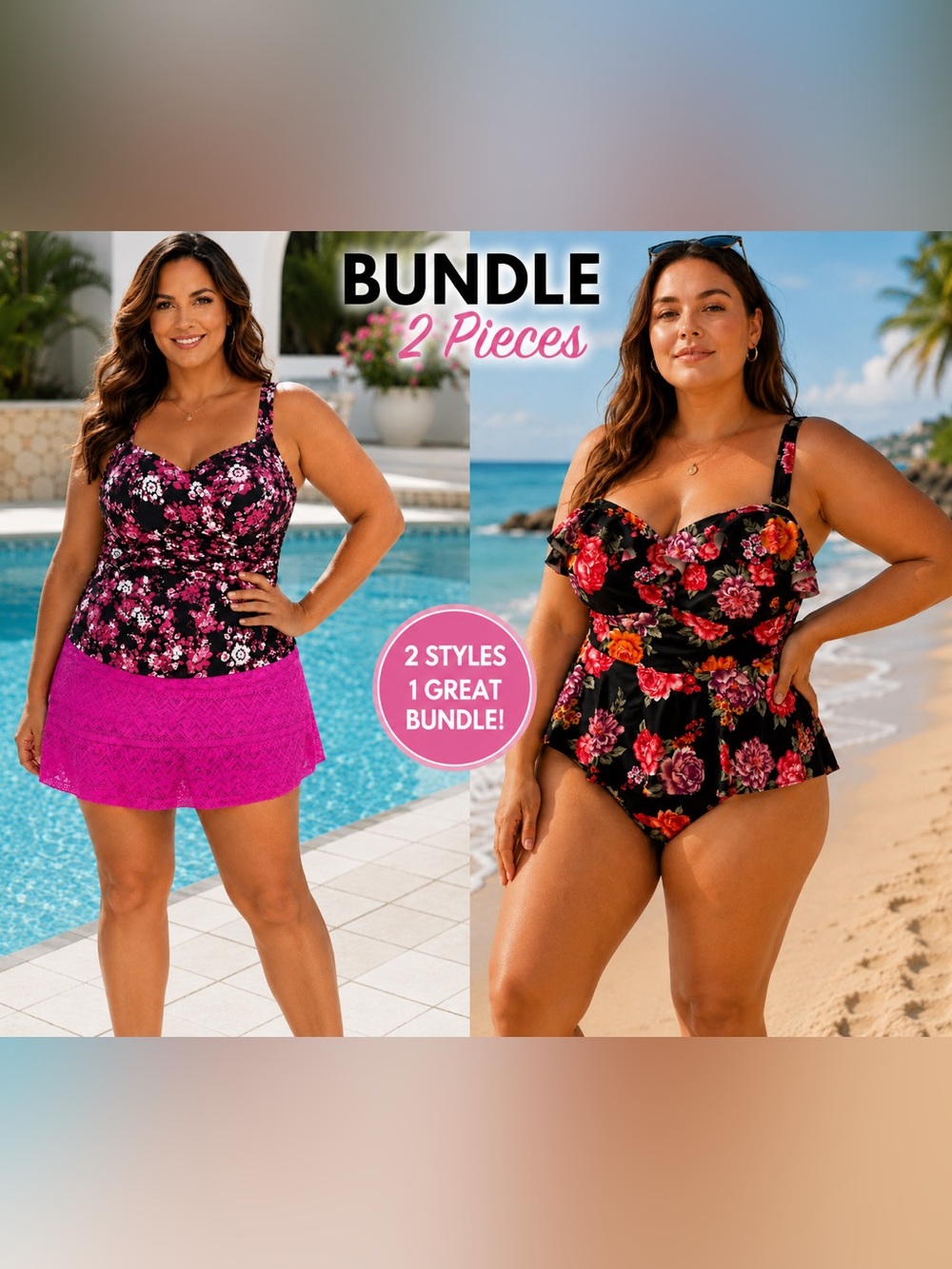 2 PK Swimsuits- Lands’ End Catalina Tankini & Terra & Sky Plus Size 1X 16W